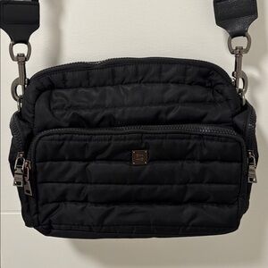 THINK ROYLN Black puffer crossbody Bag purse silver lined adjustable strap